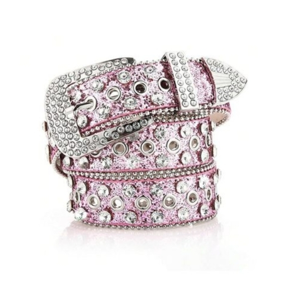 Accessories - Sparkling Pink glitter Rhinestone Studded Bling Western Belt Punk Y2K
